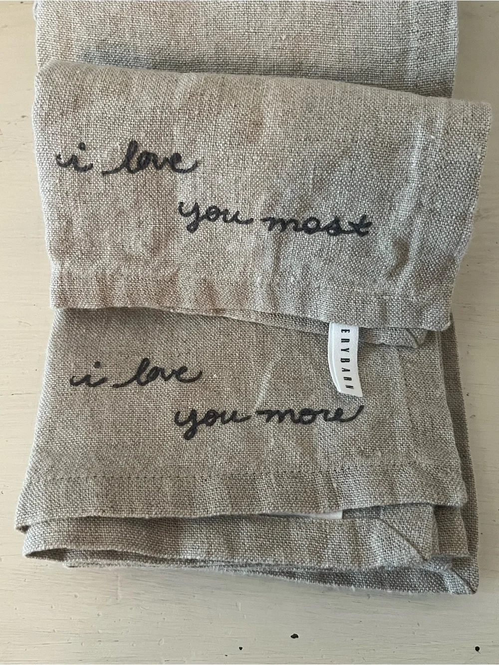 Pottery Barn My Favorite Embroidered Linen Napkins - Set of 4 - NWT